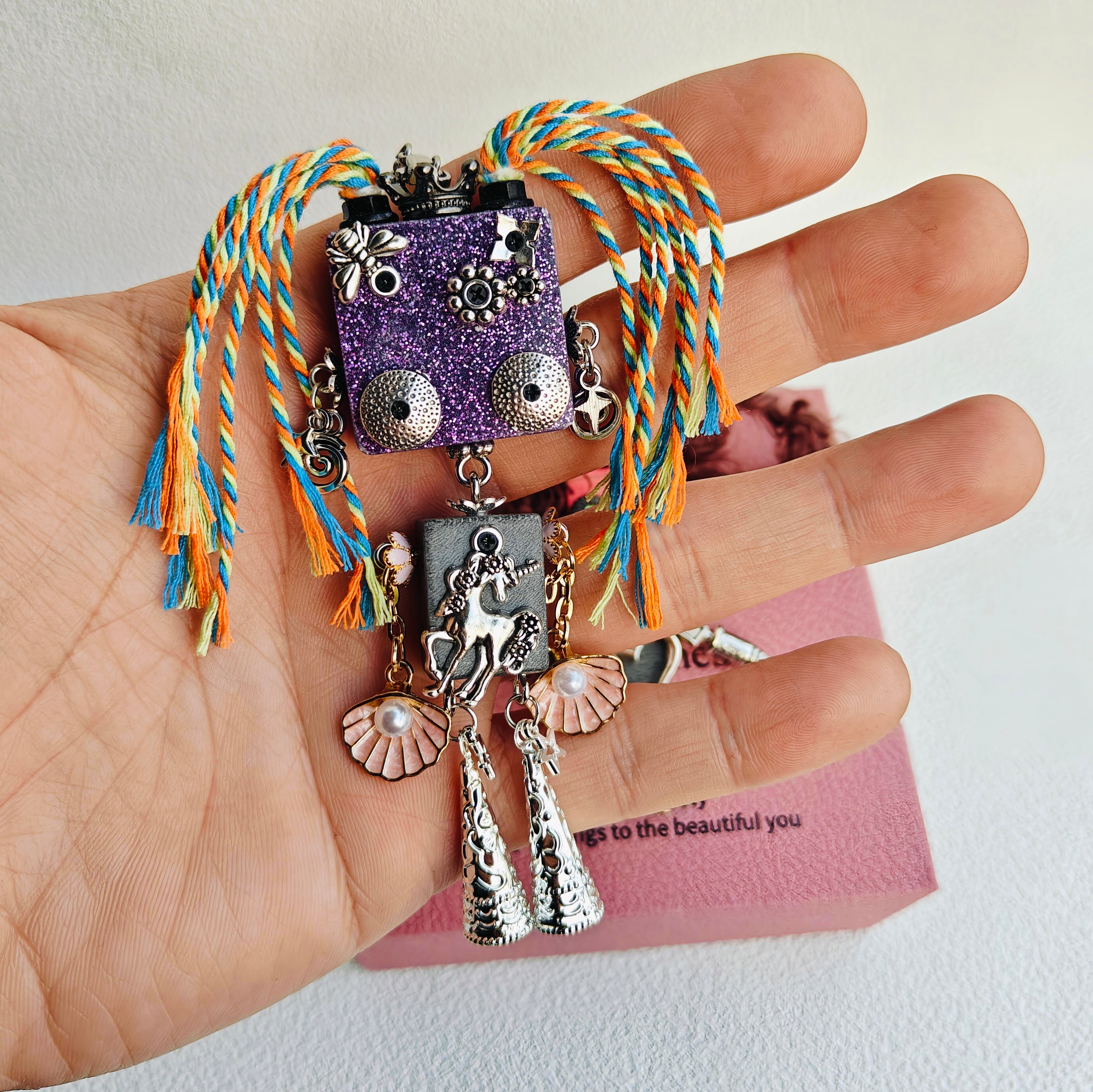 Handmade Wooden Punk Robot Necklace Pendant key chains backpack