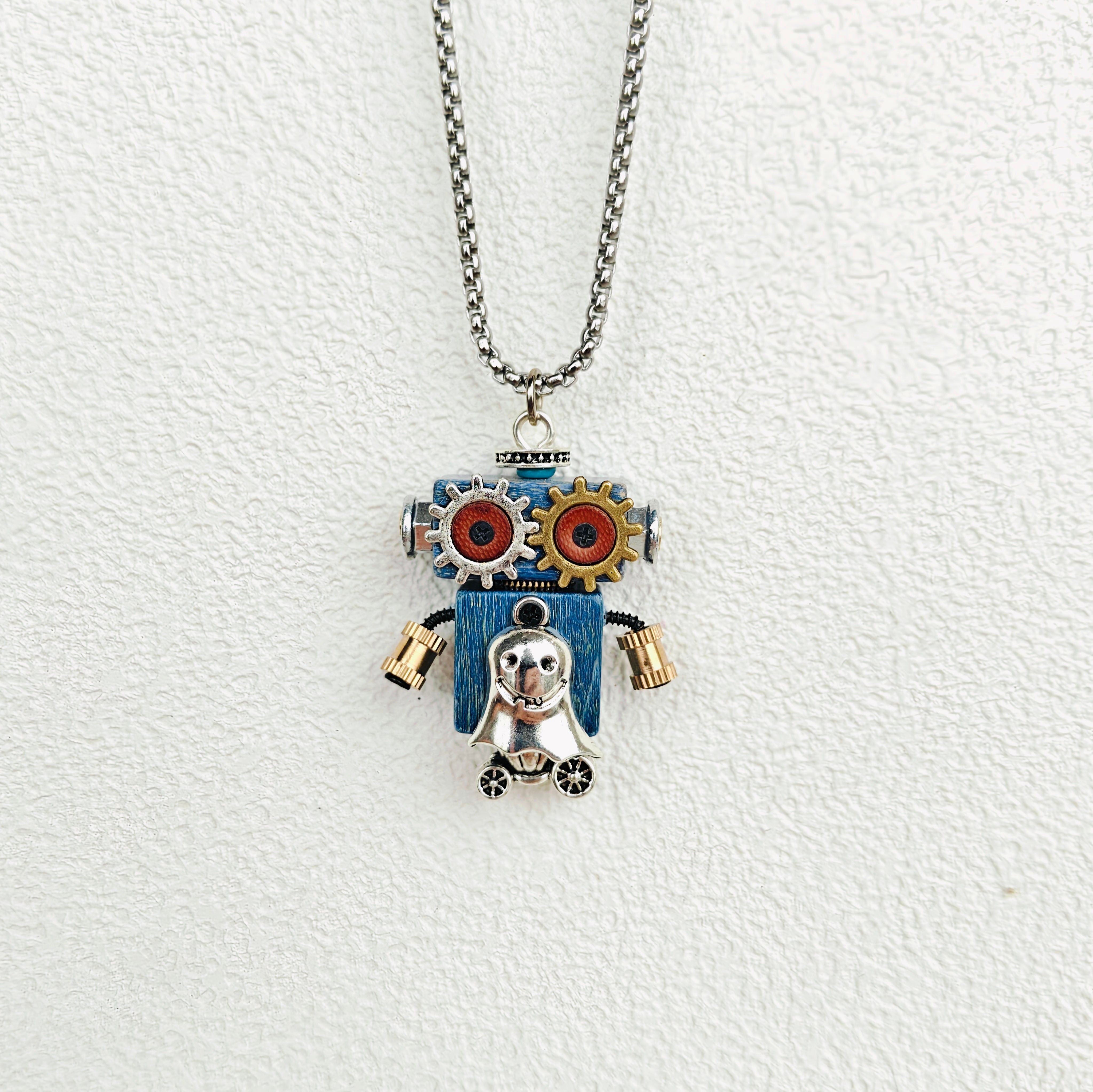 INGRID Robot Brooch & Pendant | Handcrafted Wood Statement Pin