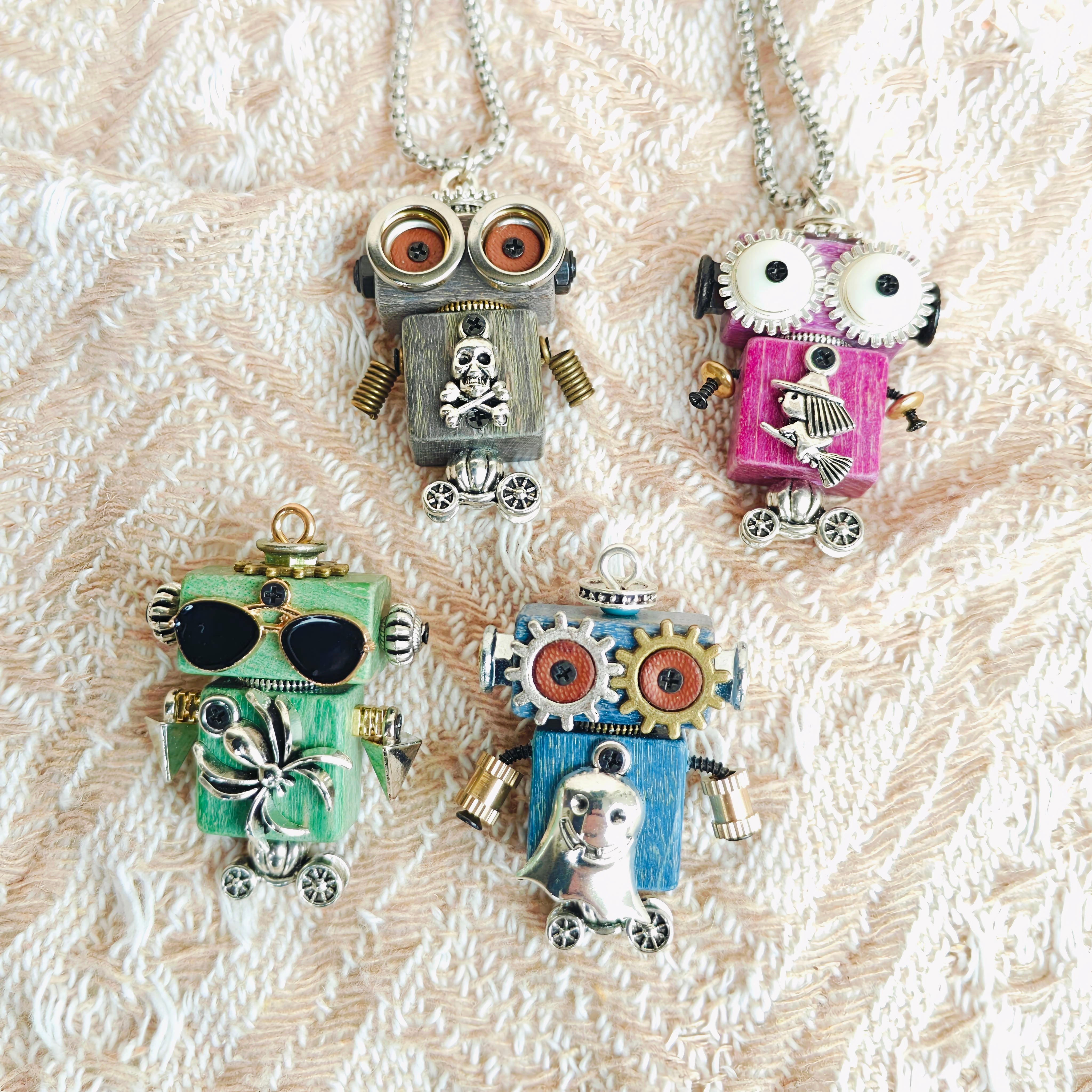 INGRID Robot Brooch & Pendant | Handcrafted Wood Statement Pin