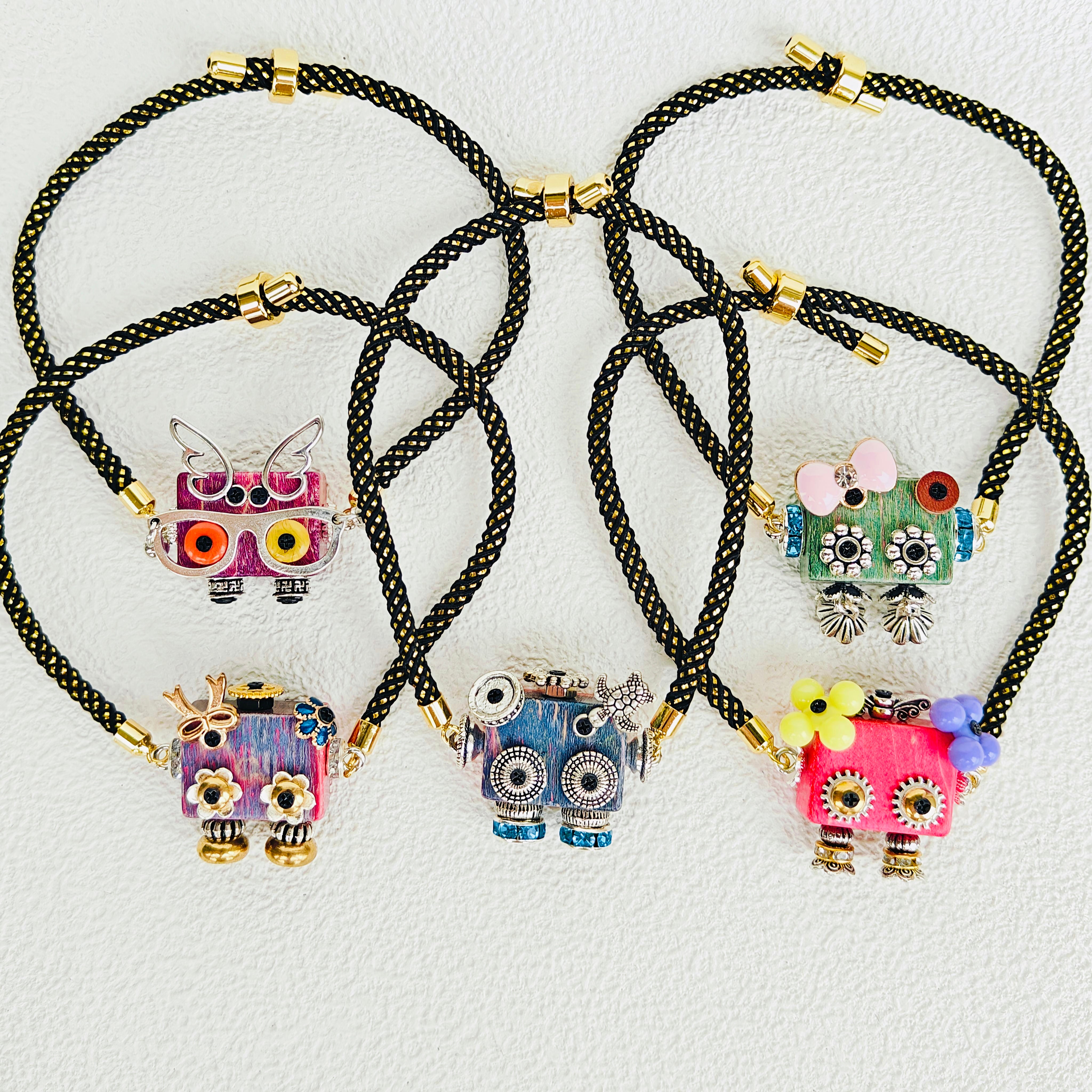 ZONA Robot Charm Bracelet | Dual Flower Hair, Gear Eyes & Floral